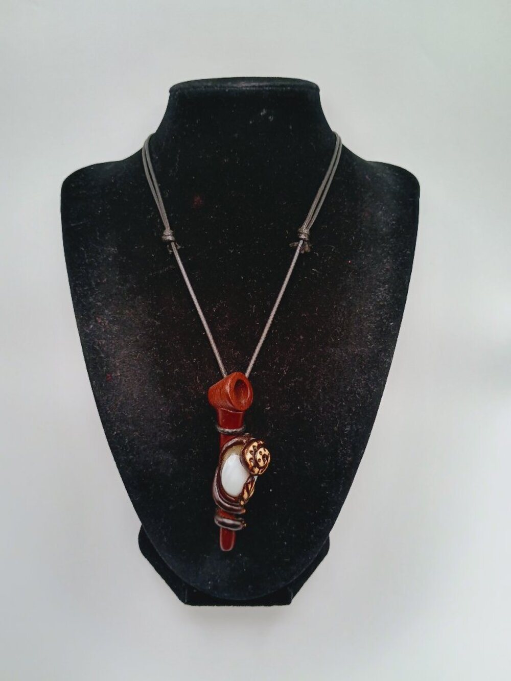 Pipe Necklace 2 in 1 Hand Carved Wooden Seashell Design Adjustable Cord